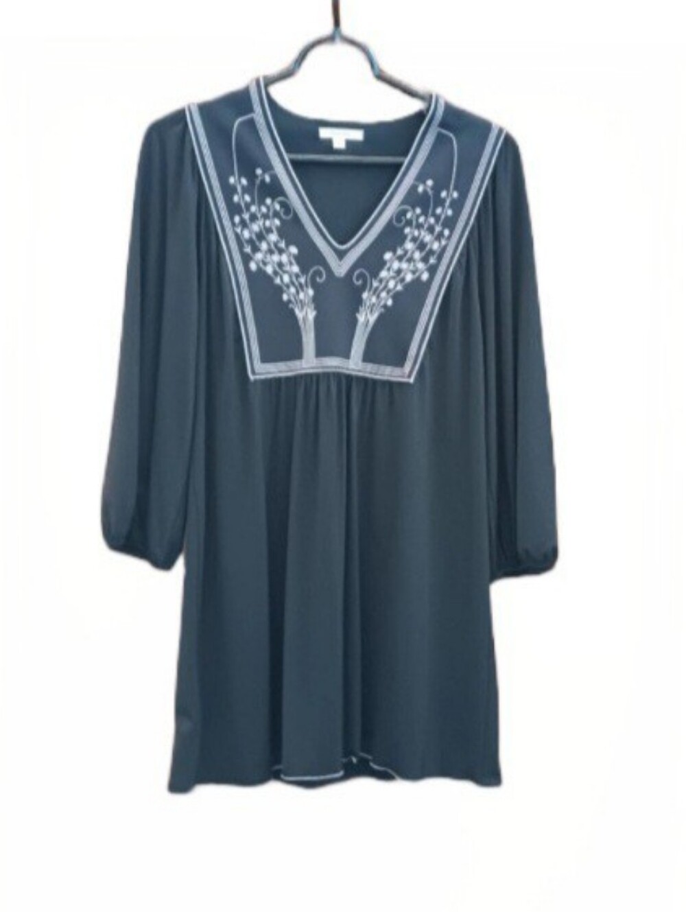 Sophie Max 3/4 Sleeve Black V-Neck Tunic | EUC | White Floral